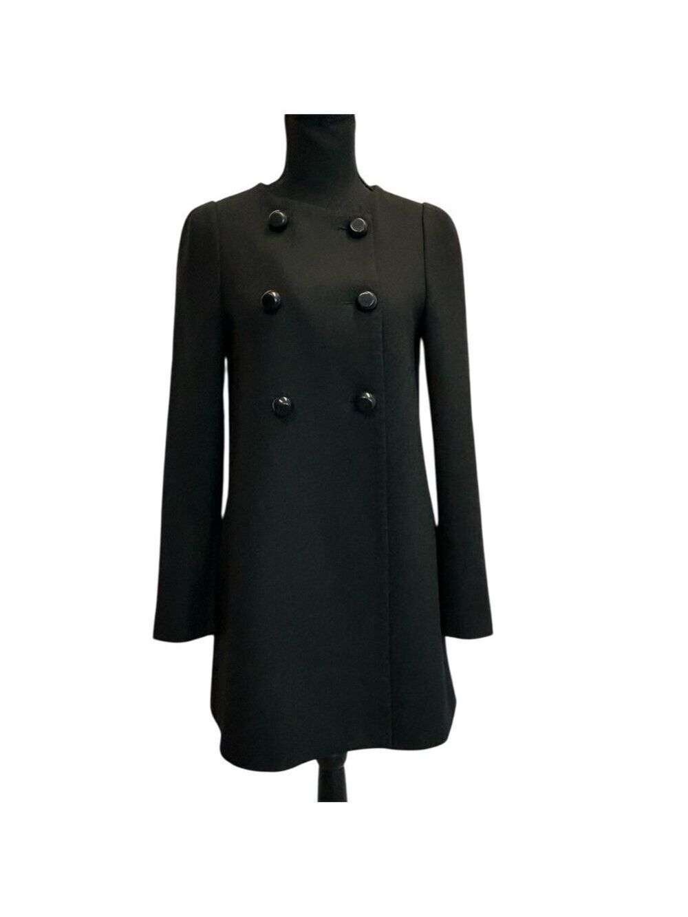 Zara basic black double breasted pea coat long sleeve Sz S fall winter classy